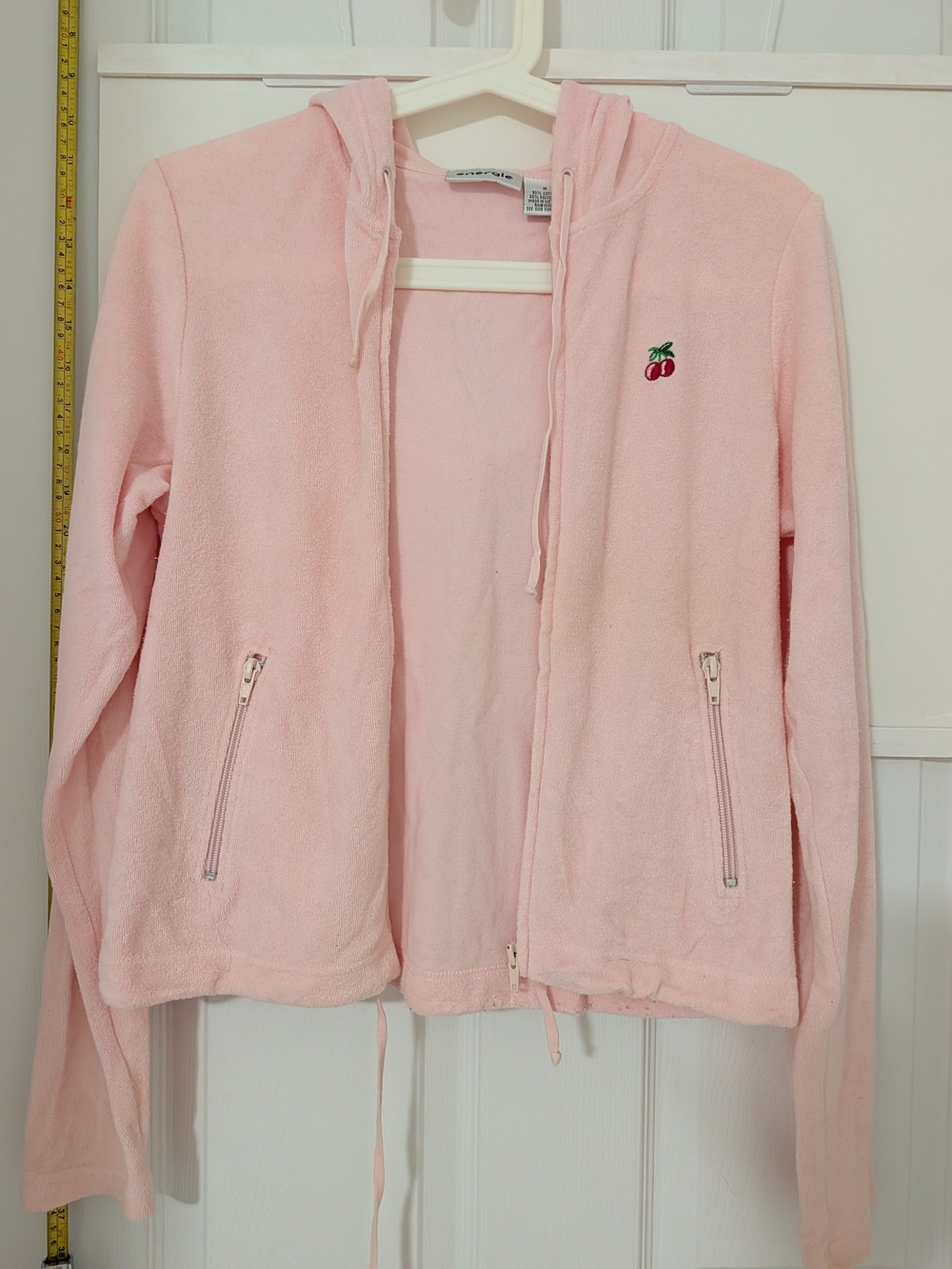 Energie Pink Hooded Zip-Up Teddy Jacket with Cherry Patch